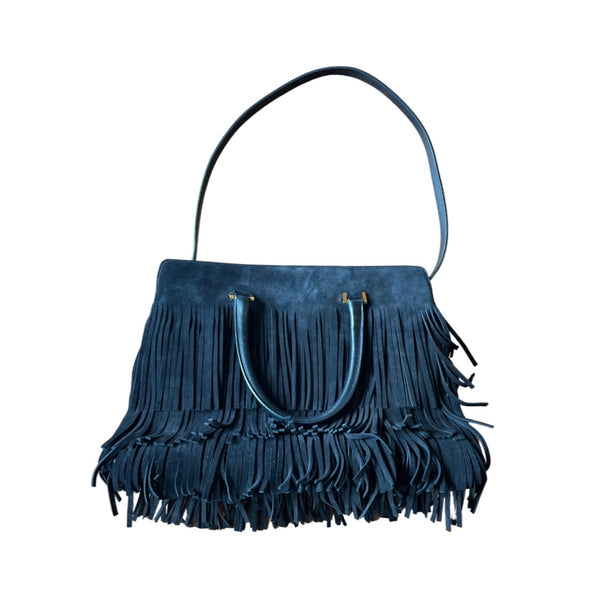 YSL monogram saddle fringe suede tote bag